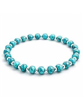 Turquoise Beaded Rosary Bracelet - 925 Sterling Silver, Minimalist Southwestern